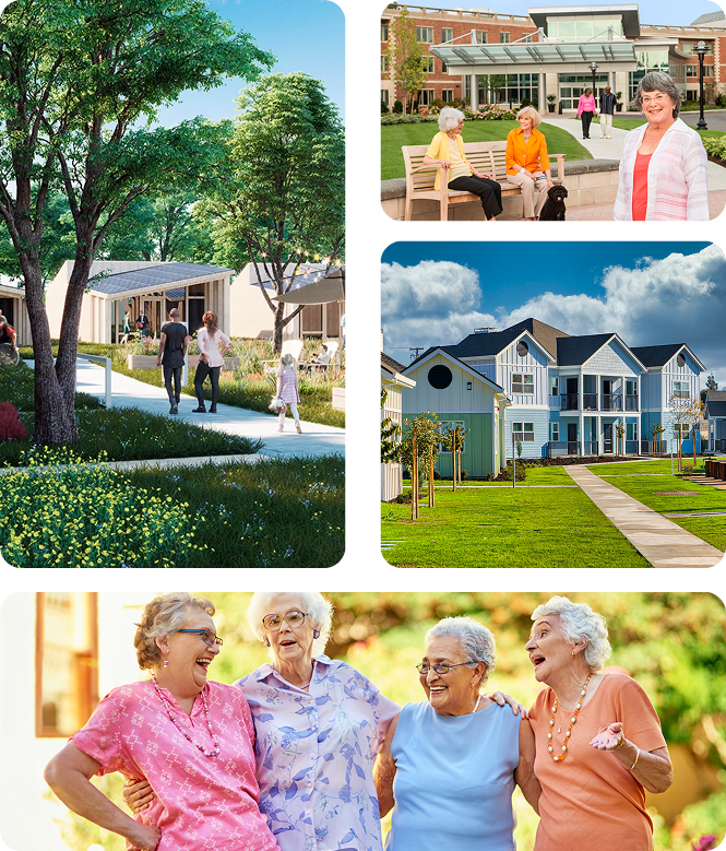 Assisted living community care environment with happy residents